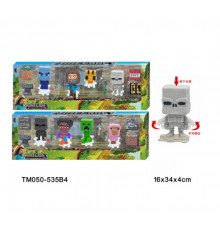 Фигурки Minecraft (с движущимися элементами при нажатии), с подставкой, оружием и 4 блоками 2 модели, 4 шт., 6,35-7,62 см, TM050-535B4